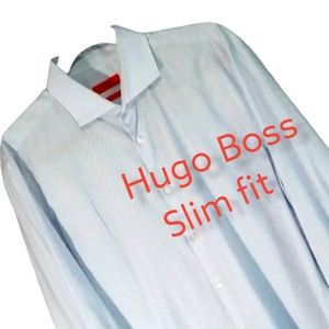 Hugo Boss Slim Fit Striped Button Up Dress Shirt. 43/17
